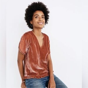 Madewell Velvet Tulip-Sleeve Ruffle Top Afterglow Red S